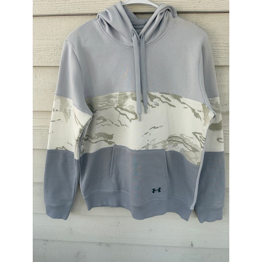 Under Armour Colorblock Hoodie Medium | Blue Gray Camo Athletic Pullover - Picture 2 of 7